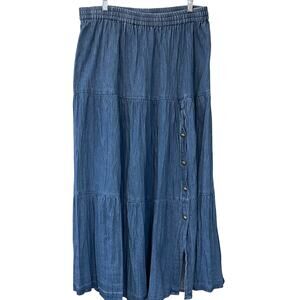 Crazy Cowgirl Denim Jean Maxi Skirt Tiered Boho Indie Women's Size XL Western